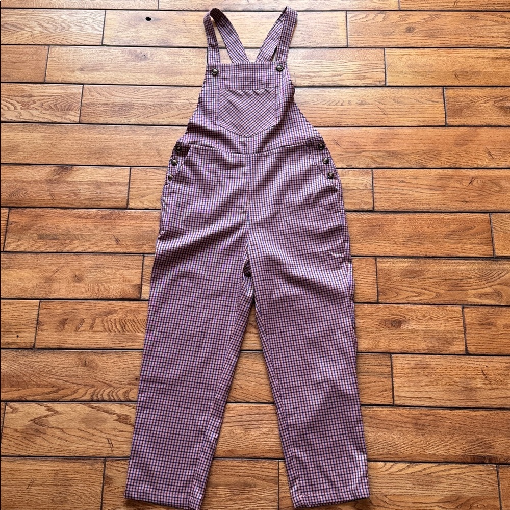 Anthropologie FRNCH Pink Purple Paris Plaid Tapered Stylish Jumpsuit Overalls XS - Picture 5 of 16